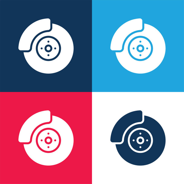 Felgi aluminiowe niebieski i czerwony zestaw czterech kolorów minimalny zestaw ikon - Wektor, obraz