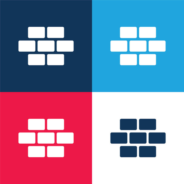 Brickwall modrá a červená čtyři barvy minimální ikona nastavena - Vektor, obrázek