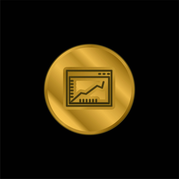 Ascendente linea grafica su una finestra del browser all'interno di un'icona metallica oro cerchio placcato o vettore logo - Vettoriali, immagini