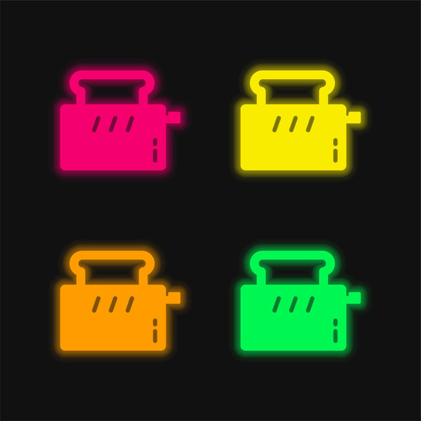 Chléb toustovač čtyři barvy zářící neonový vektor ikona - Vektor, obrázek