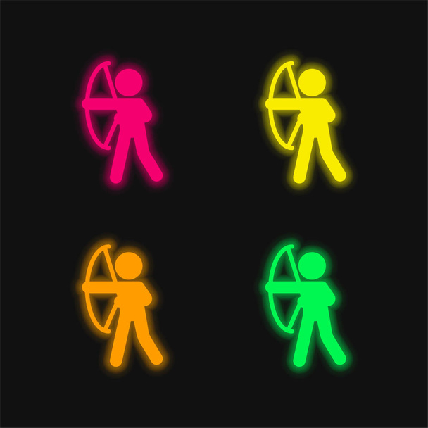 Arco e flecha Campeão quatro cores brilhante neon vetor ícone - Vetor, Imagem