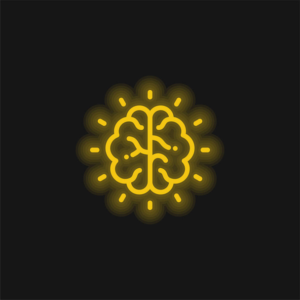 Żółty mózg świecący neon ikona - Wektor, obraz