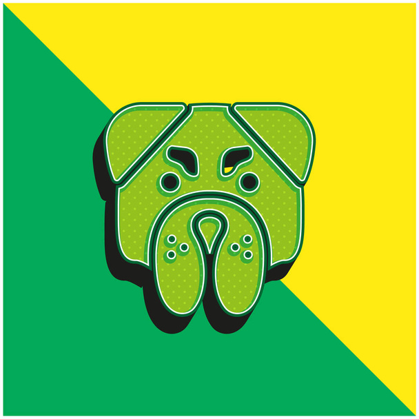 Сердитый бульдог Face Green и желтый современный 3d векторный логотип - Вектор,изображение