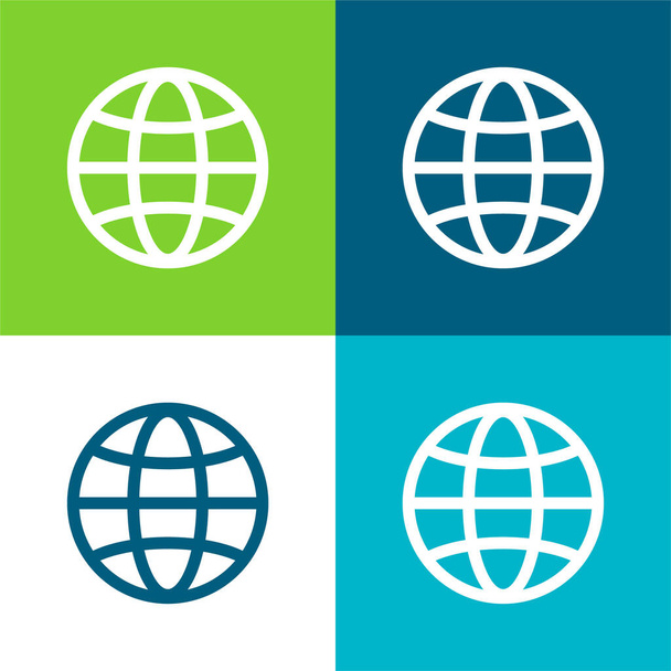 Big Globe Επίπεδη τέσσερις χρώμα ελάχιστο σύνολο εικονιδίων - Διάνυσμα, εικόνα