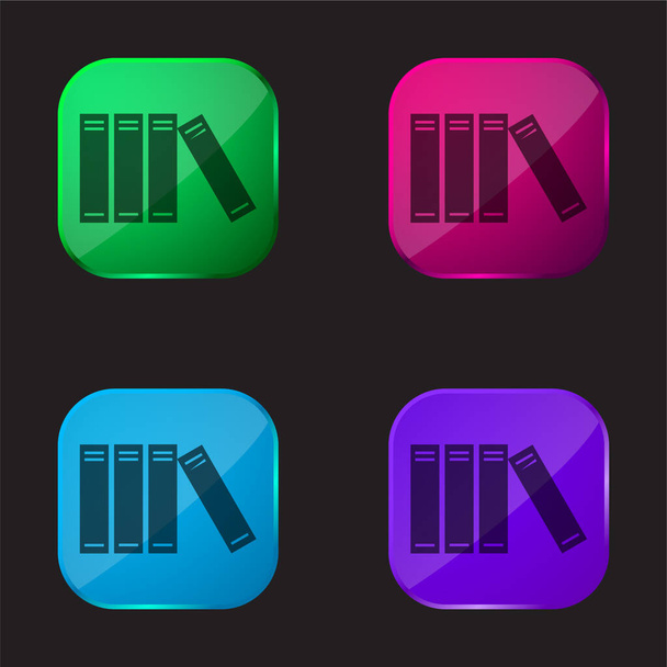 Books Arranged Vertically four color glass button icon - Vector, Image