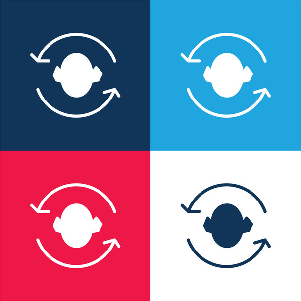 Arrows Couple Around A Head Silhouette blue and red four color minimal icon set - Vector, Image