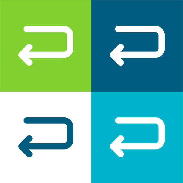 Flecha izquierda trasera del ángulo de retorno Plano conjunto de iconos mínimo de cuatro colores - Vector, Imagen