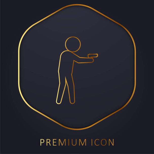 Silueta masculina criminal armada línea dorada logotipo premium o icono - Vector, imagen