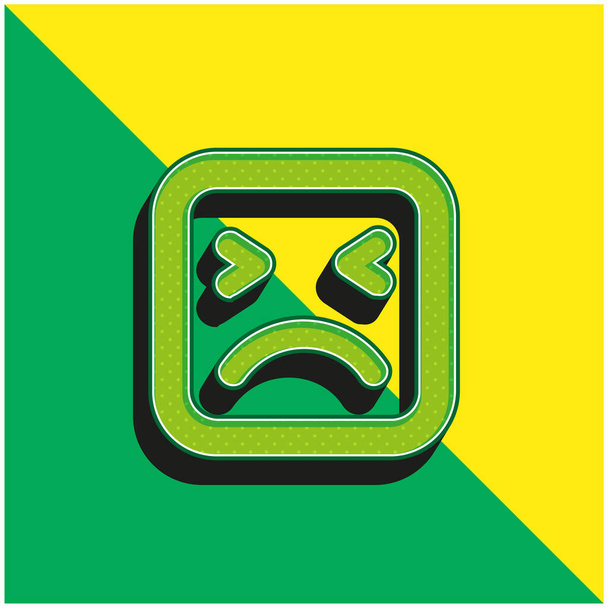 Angry Face Of Square Shape Outline Zöld és sárga modern 3D vektor ikon logó - Vektor, kép