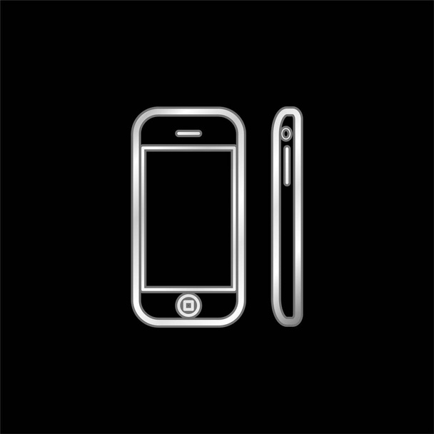 フロントとサイドの銀メッキ金属アイコンからのApple iPhoneのモバイルツールビュー - ベクター画像