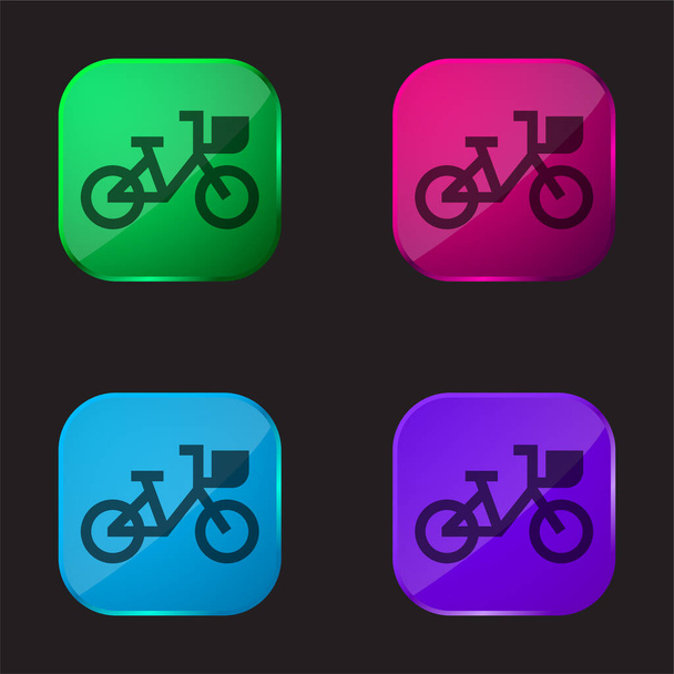 Bicicleta ícone de botão de vidro de quatro cores - Vetor, Imagem
