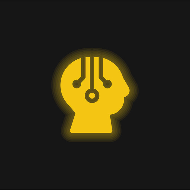 Umělá inteligence žlutá zářící neonová ikona - Vektor, obrázek