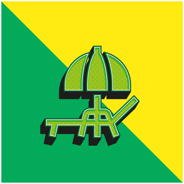 Beach Umbrella Green and yellow modern 3d vector icon logo - Vector, Image