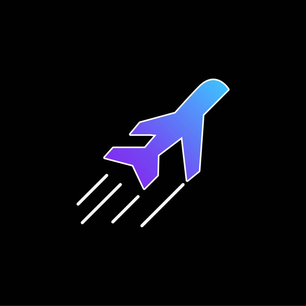 Vista laterale dell'aeroplano nell'icona blu del vettore di gradiente di volo - Vettoriali, immagini