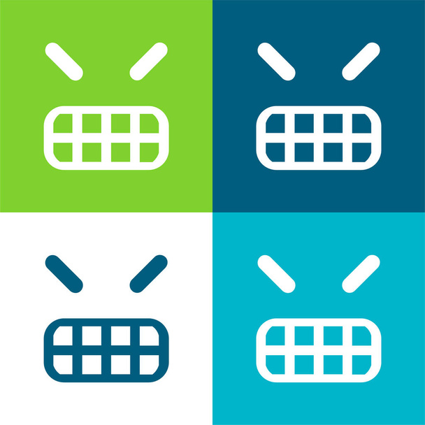Angry Emoticon Square Face Lapos négy szín minimális ikon készlet - Vektor, kép