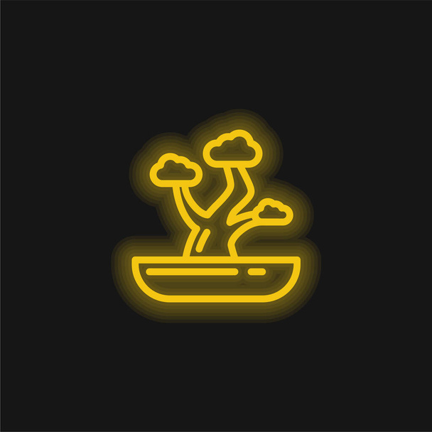 Bonsai geel gloeiende neon pictogram - Vector, afbeelding