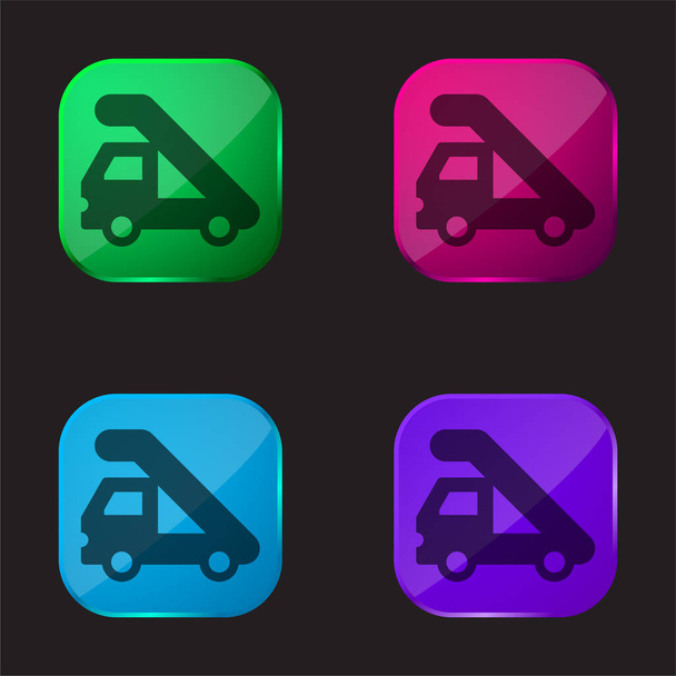 Aeroporto Truck ícone de botão de vidro de quatro cores - Vetor, Imagem