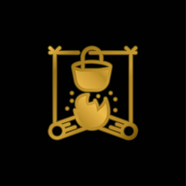 Hoguera chapado en oro icono metálico o logo vector - Vector, Imagen