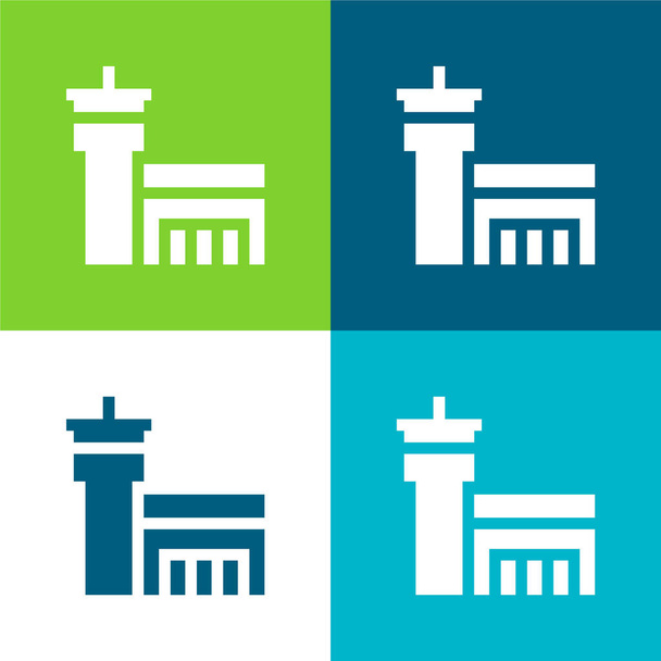 Aeropuerto Plano de cuatro colores mínimo icono conjunto - Vector, imagen