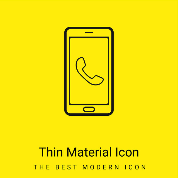 Auricular en la pantalla del teléfono icono de material amarillo brillante mínimo - Vector, imagen