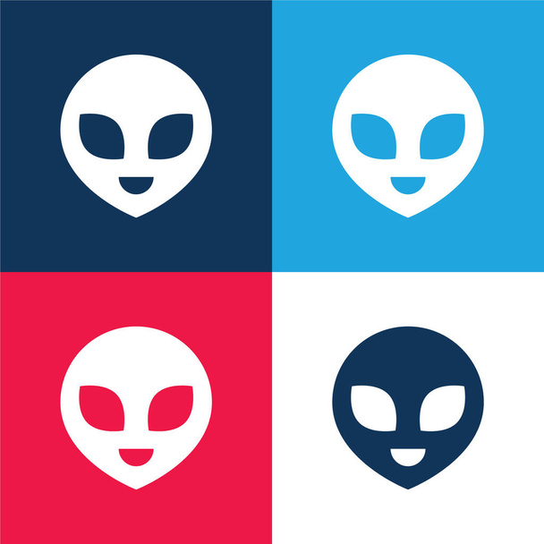 Außerirdische blaue und rote Vier-Farben-Minimalsymbole - Vektor, Bild
