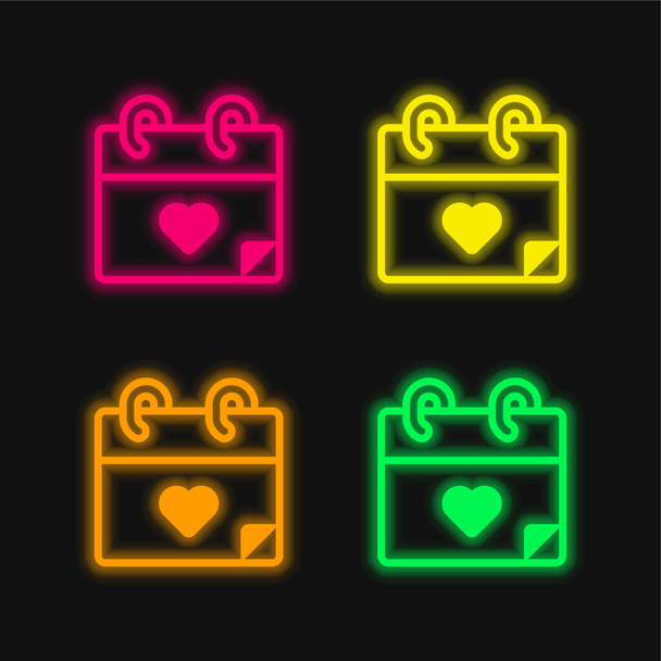 Dördüncü yıldönümü parlayan neon vektör simgesi - Vektör, Görsel
