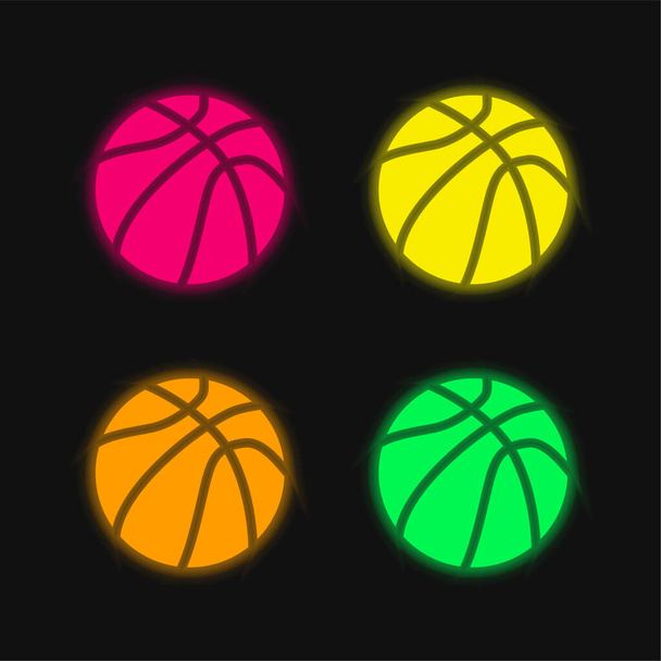 Bola de baloncesto de cuatro colores brillante icono del vector de neón - Vector, imagen
