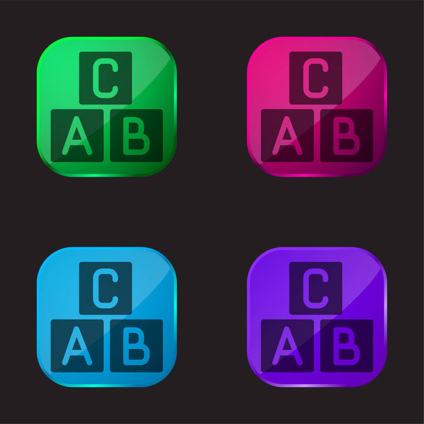 ABC Bloquea icono de botón de cristal de cuatro colores - Vector, imagen