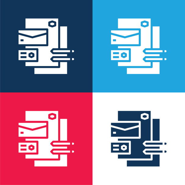 Značková modrá a červená čtyři barvy minimální ikona nastavena - Vektor, obrázek