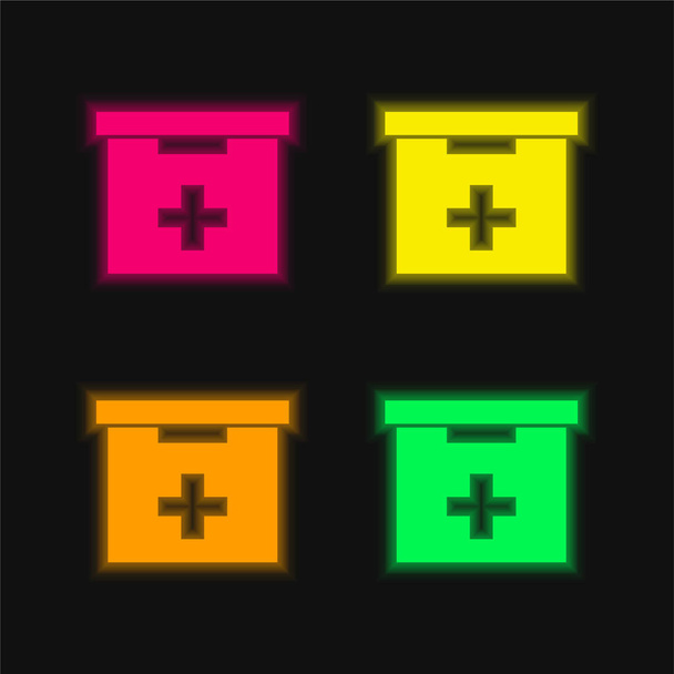 Badkamer EHBO Kit Box vier kleuren gloeiende neon vector pictogram - Vector, afbeelding