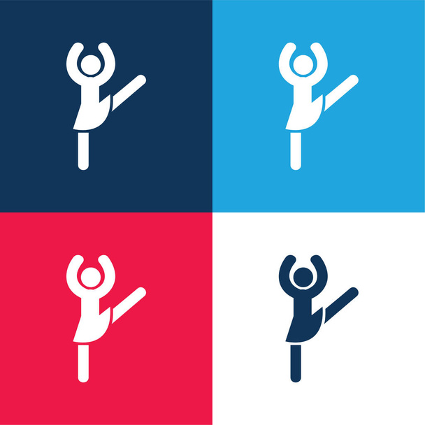 Ballerina Pose blue and red four color minimal icon set - Vector, Image