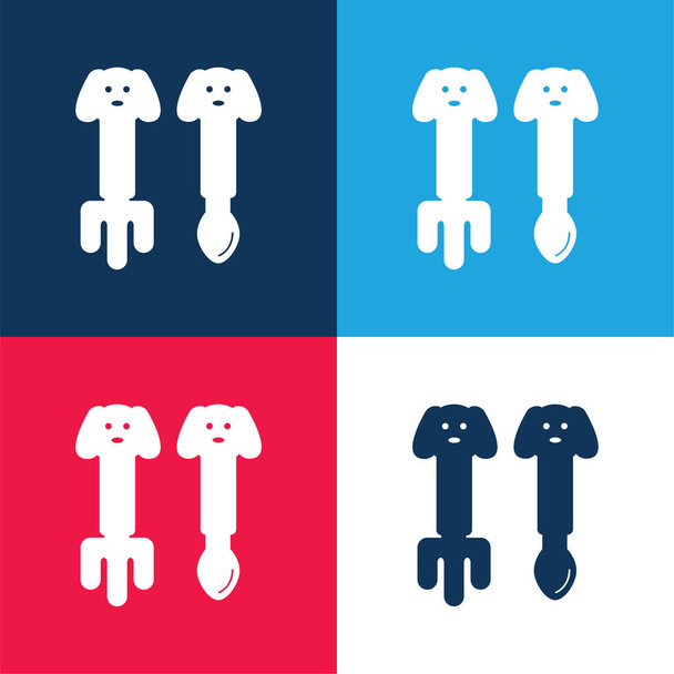 Baby Spoon And Fork With Cute Design blue and red four color minimal icon set - Vector, Image