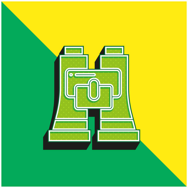 Binokulární zelené a žluté moderní 3D vektorové logo - Vektor, obrázek