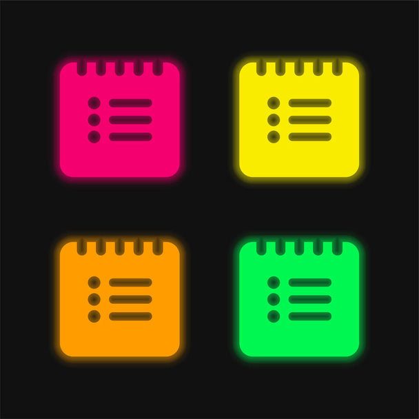 Zwarte Lijst Vierkant Interface Symbool vier kleuren gloeiende neon vector pictogram - Vector, afbeelding