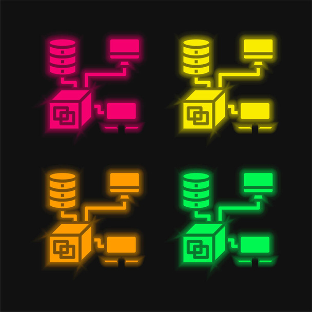 Aplikace čtyři barvy zářící neonový vektor ikona - Vektor, obrázek