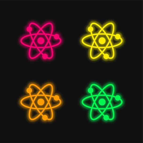 Atom four color glowing neon vector icon - Vector, Image