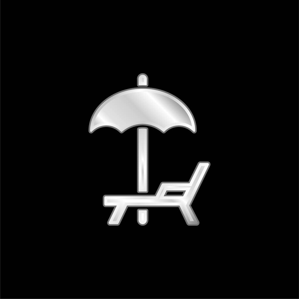 Beach Umbrella And Hammock silver plated metallic icon - Vector, Image