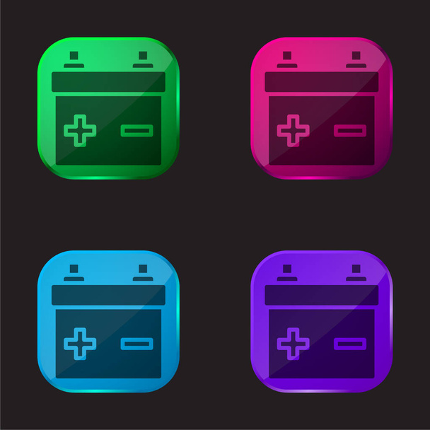 Batteria quattro colori icona pulsante di vetro - Vettoriali, immagini