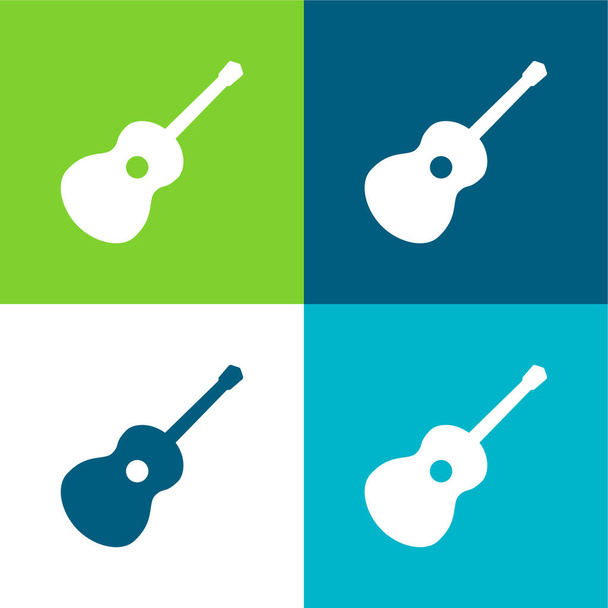 Ακουστική κιθάρα Επίπεδη τέσσερις χρώμα ελάχιστο σύνολο εικονιδίων - Διάνυσμα, εικόνα