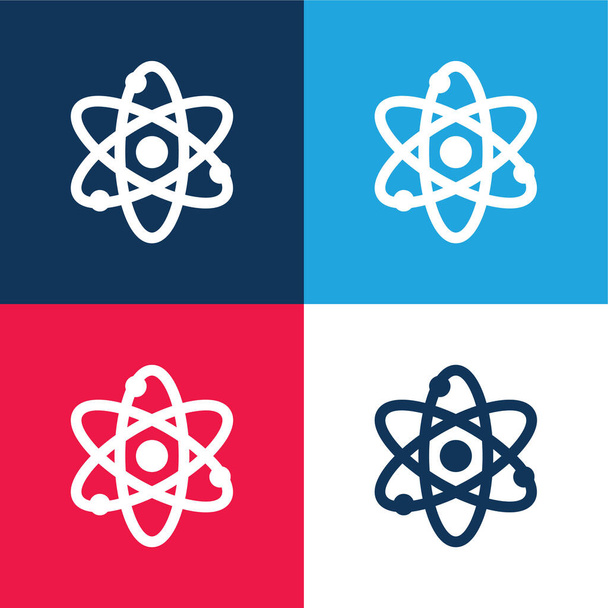 Atom kék és piros négy szín minimális ikon készlet - Vektor, kép