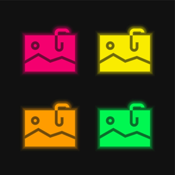 Attached four color glowing neon vector icon - Vector, Image