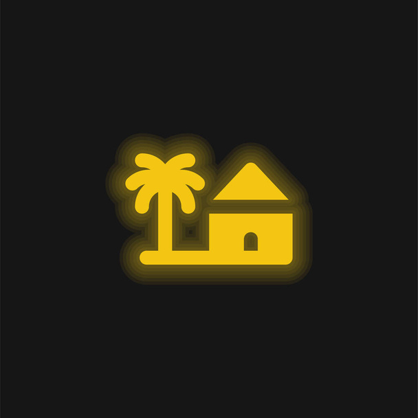 Praia amarelo brilhante ícone de néon - Vetor, Imagem