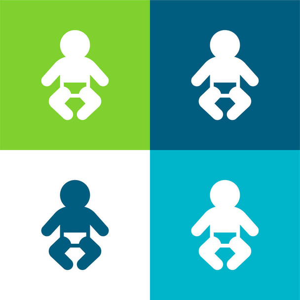 Conjunto de ícones mínimos de quatro cores Baby Flat - Vetor, Imagem