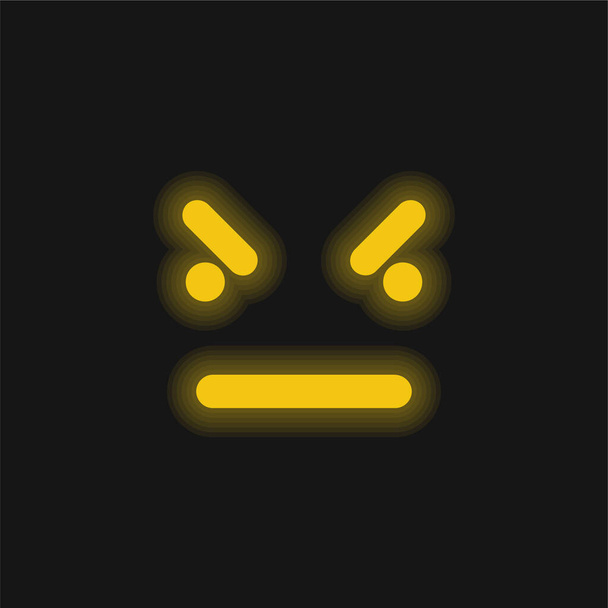 Bad Emoticon Square Arc sárga izzó neon ikon - Vektor, kép