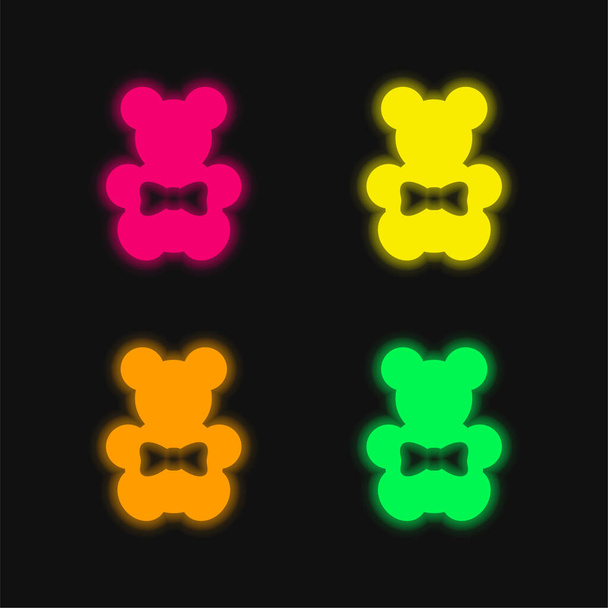 Niedźwiedź cztery kolory świecące neon wektor ikona - Wektor, obraz