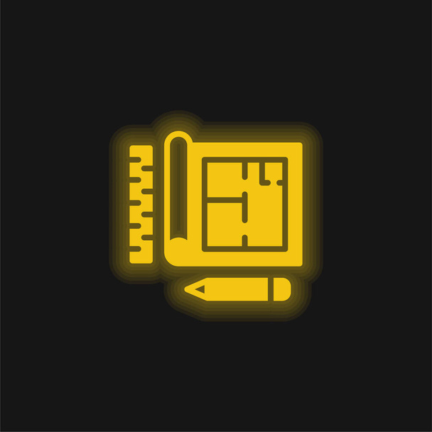 Blueprint jaune brillant icône néon - Vecteur, image