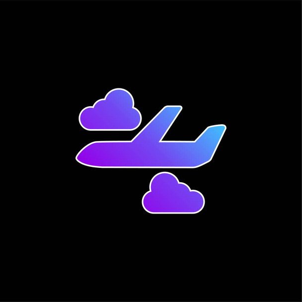 Airplane With Clouds blue gradient vector icon - Vector, Image