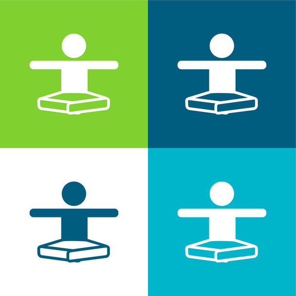 Boy In Lotus Position Stretching Arms Flat four color minimal icon set - Vector, Image