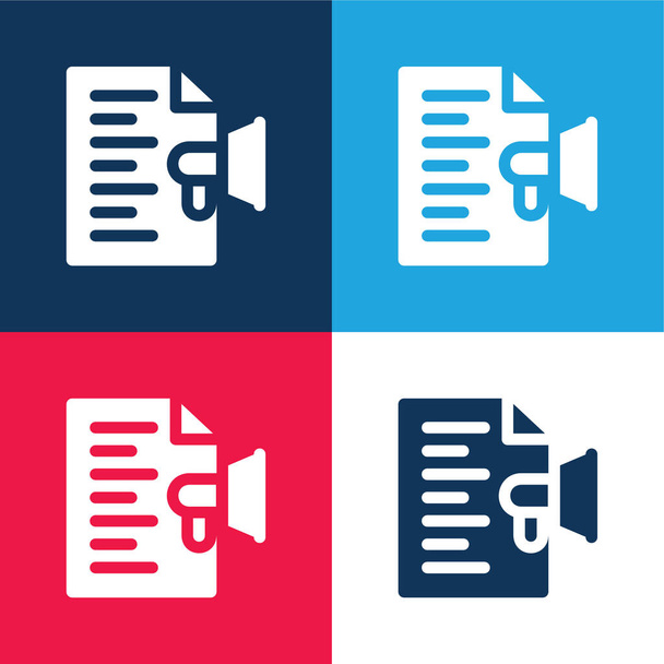 Publicidad azul y rojo conjunto de iconos mínimo de cuatro colores - Vector, imagen