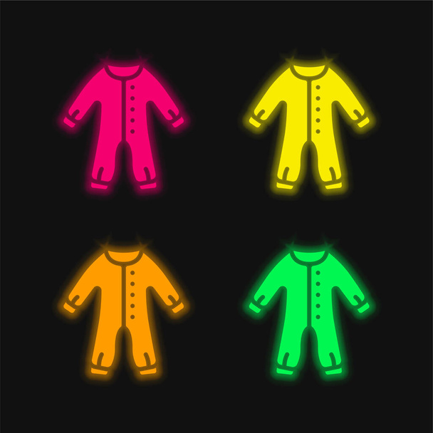 Baby Clothes τεσσάρων χρωμάτων λαμπερό εικονίδιο διάνυσμα νέον - Διάνυσμα, εικόνα
